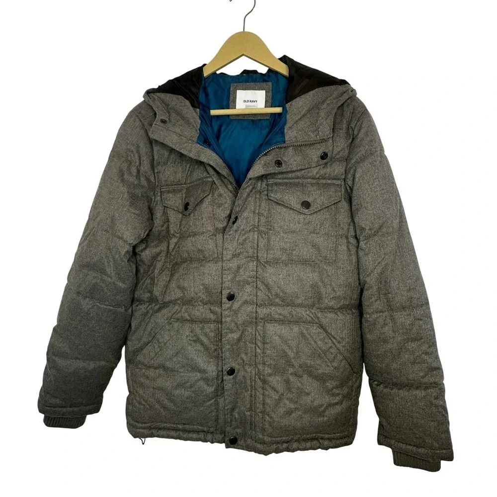 Old Navy‎ Boys Winter Jacket Hooded Gray Quilted Winter Size S